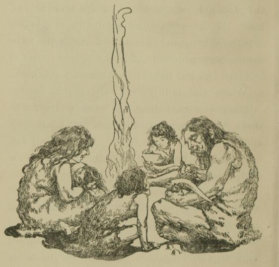 PREHISTORIA Margaret A. McIntyre - ilustracja przedstawiająca ludzi z ery paleolitu